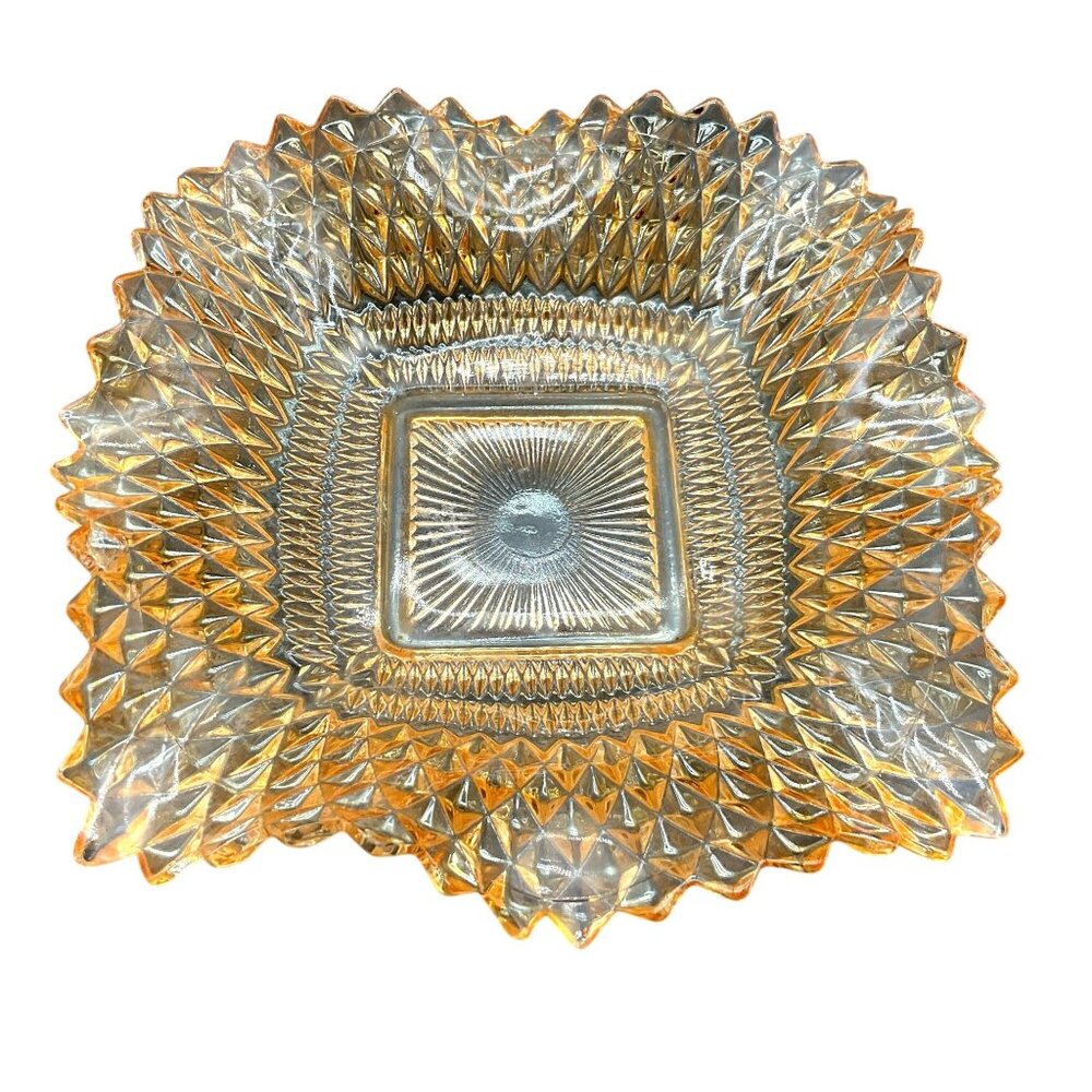 Vtg 1960s Indiana Glass Marigold Diamond Point Pattern Candy Trinket Dish 6.5"W